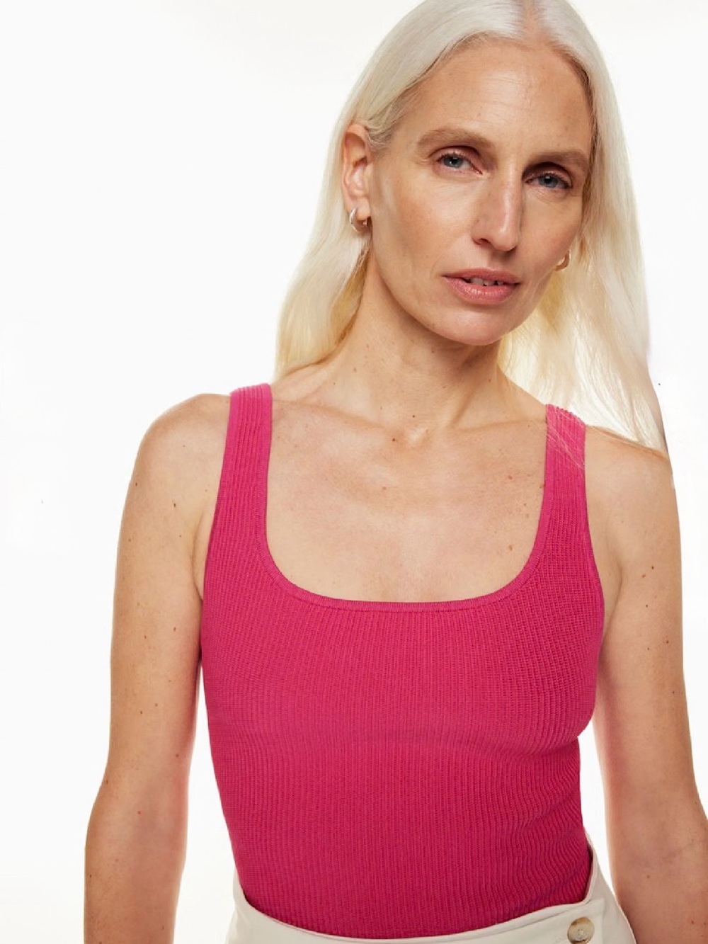 Babaton Sculpt Knit Ribbed Scoop Neck Tank Cropped Size M